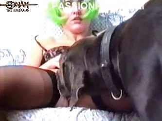 Kseniya Short Haired Tall Brunette With Good Body Wearing Green Wig Tries To Have Sex With Dog